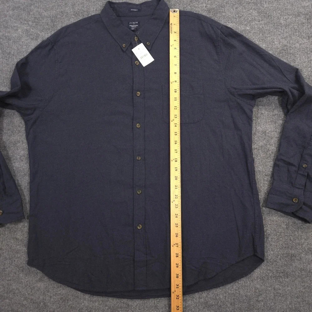 J Crew Brushed Twill Shirt Mens XXL Navy Classic Fit Long Sleeve Button Down NEW